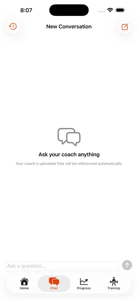 AI coach chat screen: Ask your coach anything